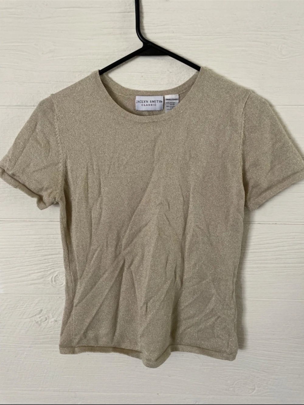 Jaclyn Smith Girls' Shimmer Short Sleeve Tee - Champagne Beige